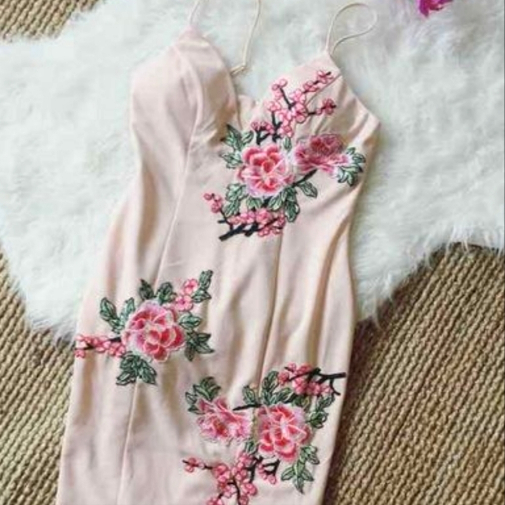 Embroidered pink floral dress